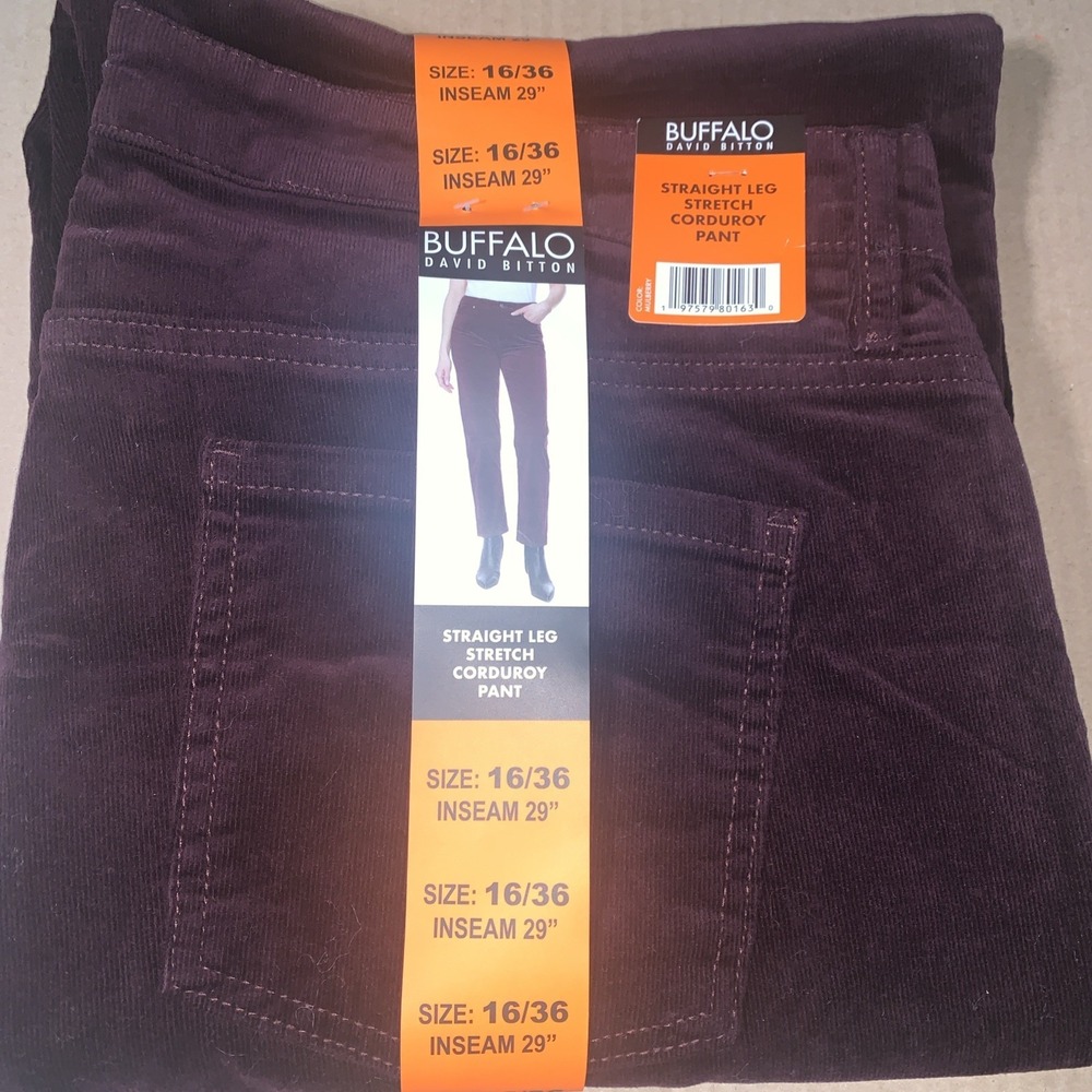 New Buffalo David Bitton Women Stretch Straight Leg Corduroy Pants 16 Mulberry